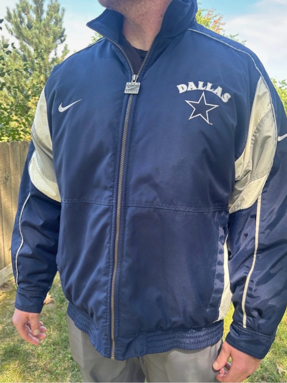 Vintage Nike NFL Navy and Silver Dallas Cowboys Windbreaker Jacket Y2K